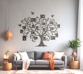 Drevený rodostrom na stenu - Nástenný rodokmeň (strom) z dreva + foto rámiky 194×159 cm