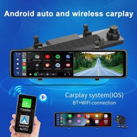 Visszapillantó tükör autókamera WiFi-vel + Bluetooth + 11" kijelző + tolatókamera + támogatás (Android auto/Carplay iOS)