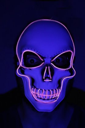 LED kukla na tvár SKULL - fialová