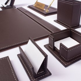 OFFICE luxusní kožený set na stůl do kanceláře 14 ks - Hnědá Kůže