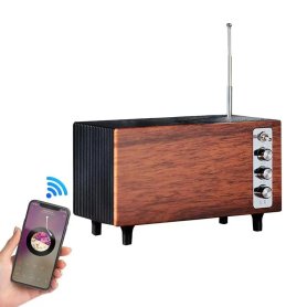 Radiomottaker - retro vintage laget av tre med Bluetooth + FM/AM radio/AUX/USB disk/Micro SD