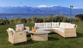 Rattan corner terrace seating - Modern furniture set for 8 people + adjustable table