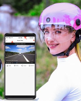 Hjelmkamera motorsykkel – Dobbel 1080P for og 720P bak + WiFi P2P + AI Voice Assistant + G-sensor