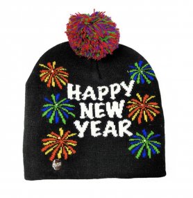 Winter Hat with pom pom - LED Christmas knitted hat - HAPPY NEW YEAR