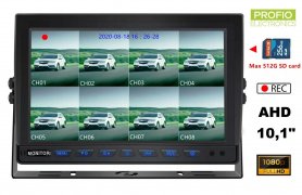 8-канальный гибридный автомобильный монитор 10,1" AHD/CVBS с записью на карту micro SD (до 512 ГБ) для 8 камер
