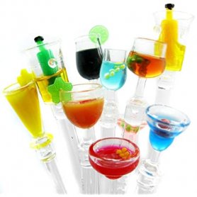 Míchadla do nápojů - Barevné akrylové koktejlové s ozdobou do drinků - Set 10ks