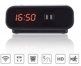 WIFi Alarm clock camera FULL HD + IR LED + two-way communication + 2xUSB charging slot