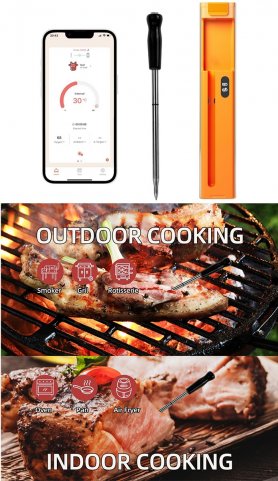 Kjøtttermometer - trådløst bluetooth kjøttgrilltermometer (iOS/Android-app) opptil 30m