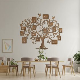 Nástenný rodostrom - Drevený mini rodo strom na stenu rodokmeň z dreva + foto rámiky - 160×140 cm