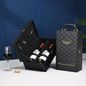 Darčekový box na víno - luxusný eco kožený obal na 2 fľaše + príslušenstvo