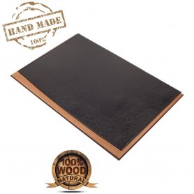 Kožna podloga za stol - luksuzni dizajn drvena + crna koža (ručno rađena)