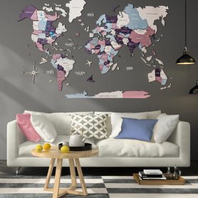 Mapa 3D como decoración de pared de madera - PASTEL 200 x 120 cm
