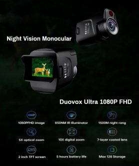 Digital monocular 5x optical/10x digital zoom with color night vision - Duovox Ultra 1080P