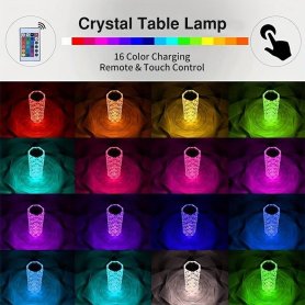 Krištálová LED lampa - dotyková v tvare pohára (vázy) stolová + diaľkové ovládanie - 16 farieb (21cm)