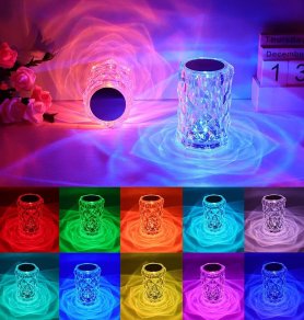 Krištálová lampa LED - dotyková v tvare pohára (vázy) stolová + diaľkové ovládanie - 16 farieb (12,5cm)