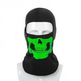 Štýlová čierna kukla s maskou - reflexný vzor SKULL zelená