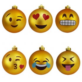 Božićne kuglice Emoji (Smile) 6kom – originalni ukrasi za božićno drvce