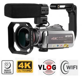 4K videokamera Ordro AZ50 mörkerseende + WiFi + teleobjektiv + makrolins + LED-ljus + fodral (FULL SET)