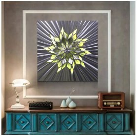 3D Настенные Росписи - Металл (алюминий) - Светодиодная подсветка RGB 20 цветов - Алмазный цветок 50x50см