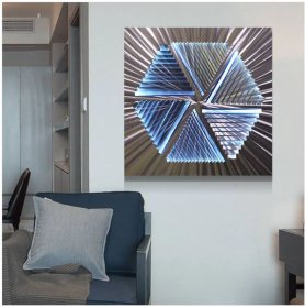 Arte de pared de metal plateado - Metal con retroiluminación LED RGB 20 colores - Triángulos 50x50cm