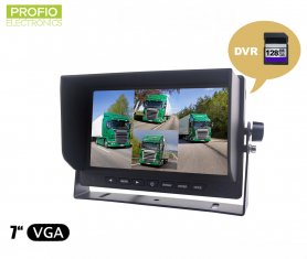 Omvendt DVR-skjerm 7 "LCD + opptak fra 4 kameraer opp til 128 GB SDXC-kort