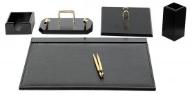 SET de oficina de lujo para documentos para la mesa de oficina 6 piezas cuero negro + madera