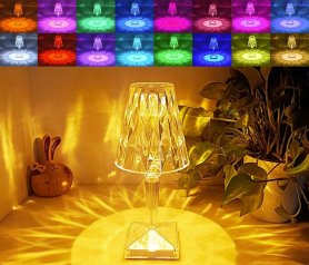 Stolová lampa krištálová LED akrylová dotyková farebná RGB 16 farieb - nočné svetlo