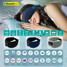 Sovemaske - 3D hodebånd mot støy + Bluetooth med timer + 20 beroligende lyder + 4 melodier