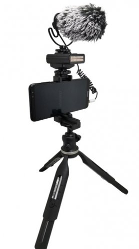 Stativ for vloggere - SETT for smarttelefon med LED-lys og ekstern mikrofon