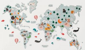 Världskarta för barn - 2D träväggskarta BLÅ 100x60cm
