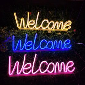 WELCOME - Illuminated LED neon light sign on the wall