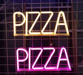 PIZZA - Banner con logo publicitario de neón con luz LED en la pared