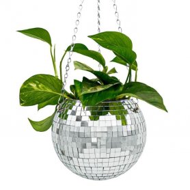 Подставка для растений в виде диско-шара - зеркальный шар-цветок для подвешивания диаметром 20 см.