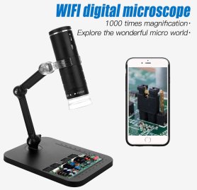 Kamera tal-mikroskopju għat-telefon ċellulari - diġitali 1000x b'FULL HD + Wifi (iOS/Android) + 8x LED