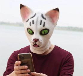 Μάσκα λευκής γάτας - μάσκα προσώπου (κεφαλιού) σιλικόνης για παιδιά και ενήλικες