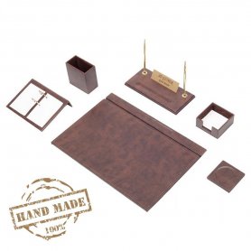 Accessoires de bureau - SET 8pcs - Cuir marron de luxe (fabriqué à la main)
