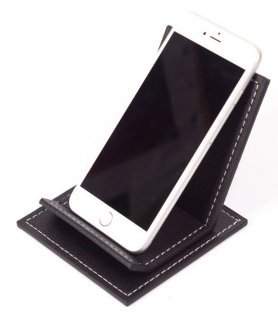 Mobilny stojak - luksusowy skórzany stojak na smartfona w kolorze czarnym