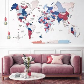 Drewniana mapa świata na ścianie 3D - URBAN 100x60cm