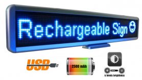 Bärbar LED-panel med rullningstext 56 cm x 11 cm - blå