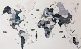 Reisekarte 3D hölzerne Weltkarte an der Wand - NORD 100 x 60 cm
