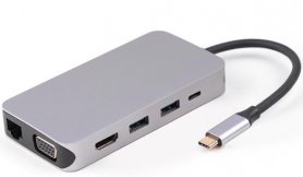 HUB 10 i 1 - USB-C, ljud, LAN, HDMI, VGA, SD, Micro SD, 3x USB 3.0