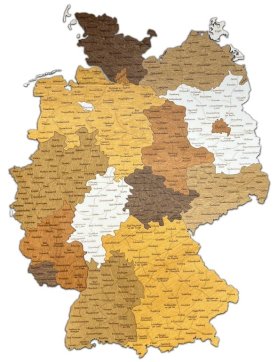 Carte de l'Allemagne avec les villes - Cartes allemandes 3D/2D en bois sur le mur