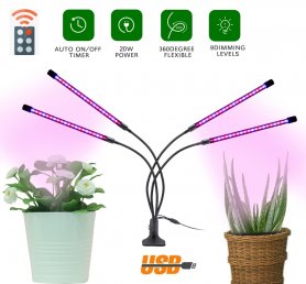 Растителна светлина LED 36W (4x9W) 4 глави с гъша врата + дистанционно управление