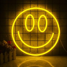 Smile - LED neon logo light advertisement shining on the wall Smiley