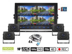 Комплект машинной камеры AHD с записью на SD-карту - 4 камеры HD с 11 ИК-светодиодами + 1x гибридный 10-дюймовый AHD-монитор