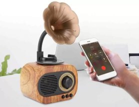 Receptor de radio Bluetooth - diseño retro vintage de madera con Bluetooth + radio FM/AM/AUX/disco USB/Micro SD