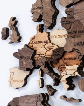 3D karta svijeta na zidu - drvena karta 100 cm x 60 cm
