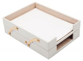 Bandejas de cartas - bandeja de documentos de oficina de lujo (cuero blanco) + accesorios dorados (hechos a mano)
