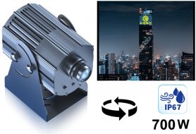 Logó vetítő kültéri IP67 - Gobo LED lámpa 700 W - vetítés felhőkarcolókra / épületekre / falakra 500 méterig