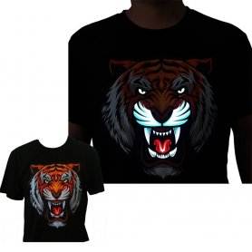 LED-T-Shirt - Tiger (Kopf) leuchtendes + blinkendes T-Shirt